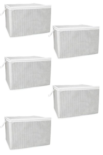Tasarım (5 Pcs) Gray Striped Zippered Mini Size Storage Bag Pillow-Sweater-Cl...