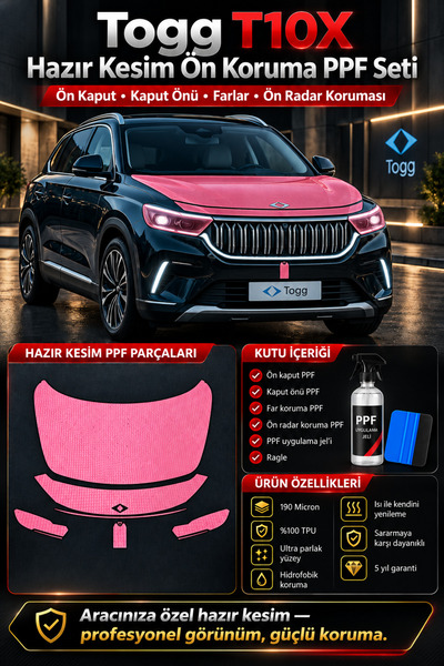 Drive Detailing TOGG T10X PPF Kaput Koruma Filmi Hazır Kesim 190 Micron %100 ...