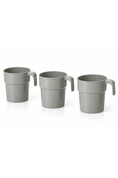 OEM Set de 3 căni reutilizabile din plastic cu mâner PLAST1 – Gri, rezistente...