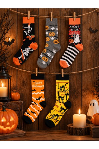 CARNAVAL SOCKS 5'li Halloween Çorap Seti Cadılar Bayramı Hediye İskelet Kara ...
