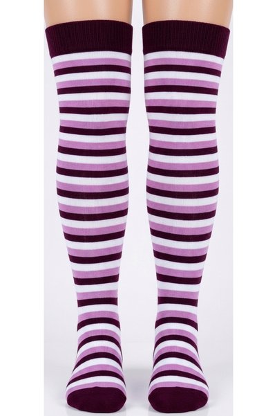 Design Socks Women's Thin-Banded Purple, White, and Fuchsia Cotton Knee-High ...
