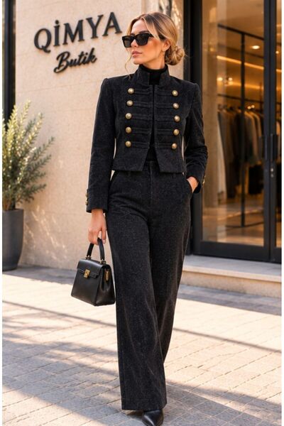 QİMYA BUTİK Egzoti̇k Asorti̇k Women's Napoleon Wide-Leg Pants with Buttoned A...