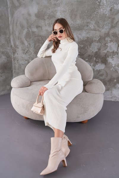 Bemol Giyim Corded Fabric Fisherman-Style Knit Dress