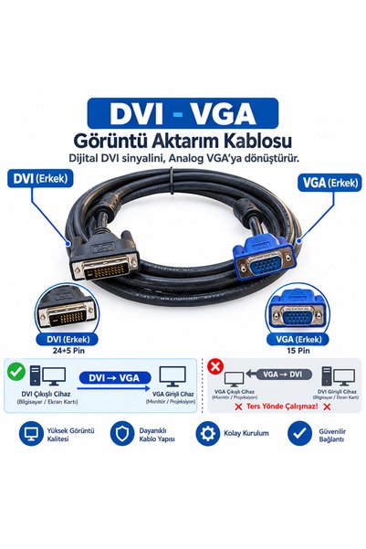 Leonpro DVI-to-VGA adapter cable; DVI 24+5 to VGA 15-pin adapter cable, 3 m