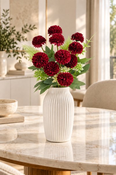 MD Aspiz Flowers Yapay Çiçek 10lu Lüx bordo mini krizantem Demeti 35 cm ( Sak...