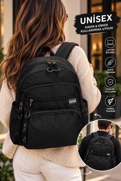 Generic Brand Unisex Parachute Fabric Vegan Black Water-Resistant Backpack