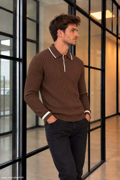 ModaPlaza Men’s Button-Down Shirt Collar Knit Sweater
