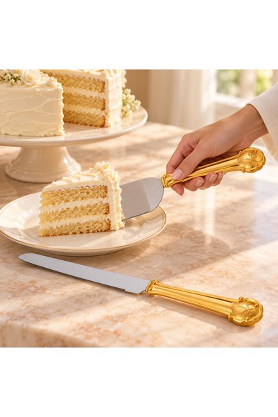 Dania Cake and Dessert Cutting and Serving Set - Silver Knife and Spatula wit...