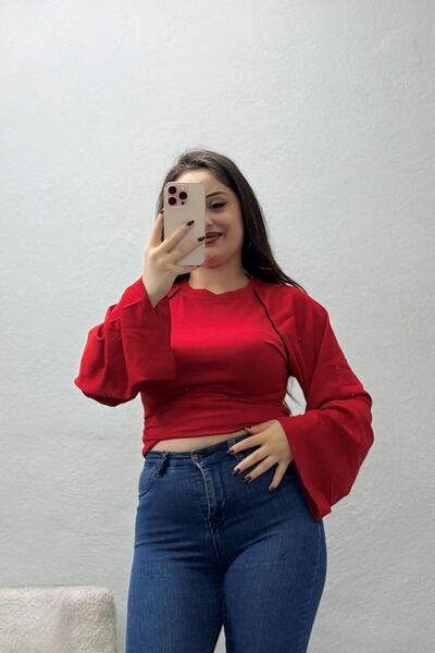 BELENDİR بلوزة نسائية من قماش المودال، بتصميم جانبي مزخرف وياقة مطوية، باللون...