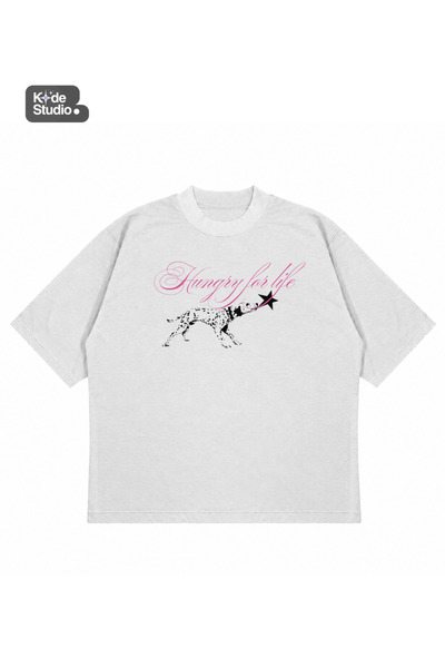 Unisex Oversize Hungry For Life Baskılı %100 Pamukludur Fit Kalın Kumaşlı (240gsm) T-shirt