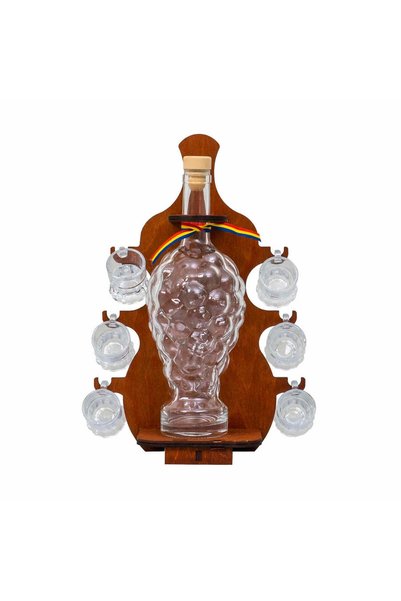 FOXMAG24 Bottle holder with 6 shot glasses, violin model, wood and glass, dar...