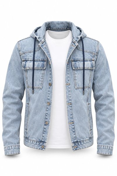 MY DEDE Oversize Açık Mavi Kapüşonlu Kot Ceket