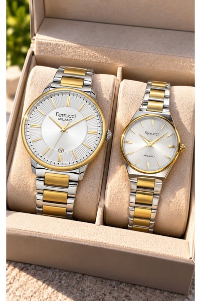 Ferrucci STEEL BRACELET, YELLOW-SILVER STEEL BRACELET, WHITE DIAL, LOVED ONE,...