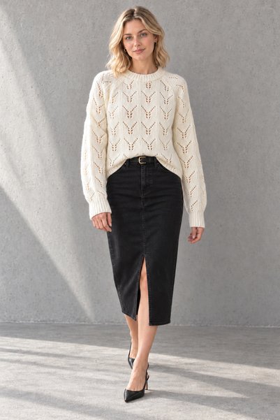 Vireo Club Pulover din tricot cu aspect de dantelă pentru femei, de culoare e...