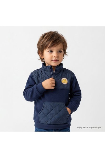 ebebek Hello Baby HelloBaby Erkek Bebek Sweatshirt Fermuarlı Dik Yaka Long Sl...