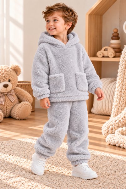ipek atlas Baby Boy Girl and Child Plush Hooded Double Set