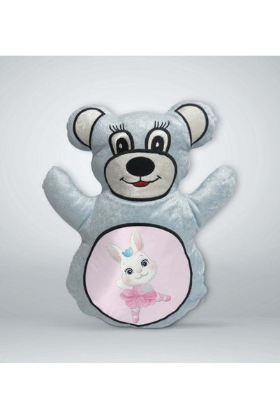 Bk Gift Blue Teddy Bear Pillow with Cute Bunny Print - 1