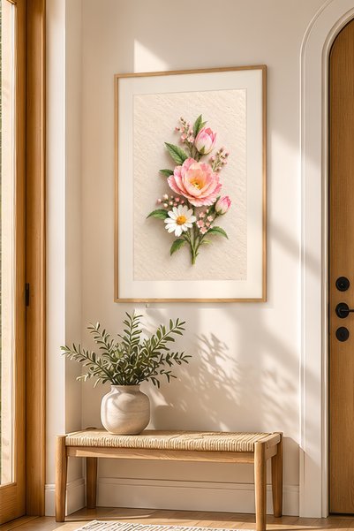ARTI HOME Tablou din lemn cu model floral 3D și aspect – Tablou decorativ de ...
