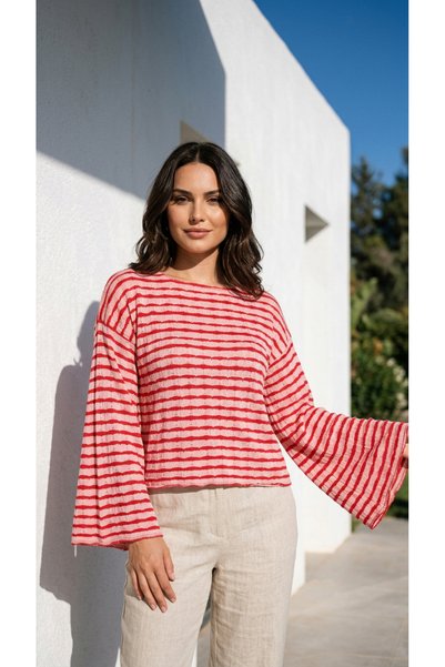 Curly SPANISH-STYLE BLOUSE WITH STRIPES ON THE SLEEVES