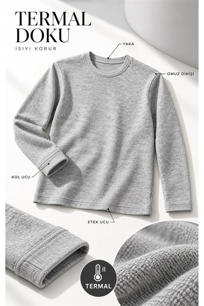 MERUE Unisex Termal Badi Uzun Kollu Bisiklet Yaka Kışlık İç Giyim – Grİ