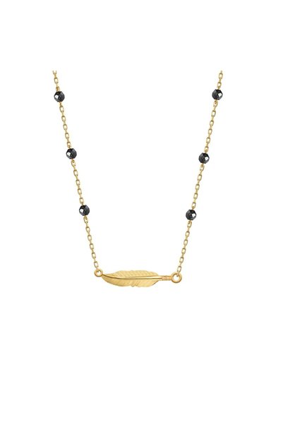 Jewelivery , Feather Necklace, 6 Black Onyx Stones, Length 37cm, Elegant Design