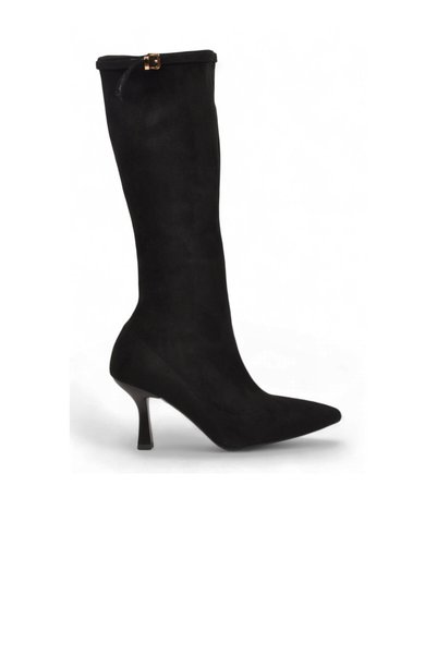 AYAKMOD Black Suede Zipper-Front Pointed-Toe Women's Stiletto Heel Boots 459216