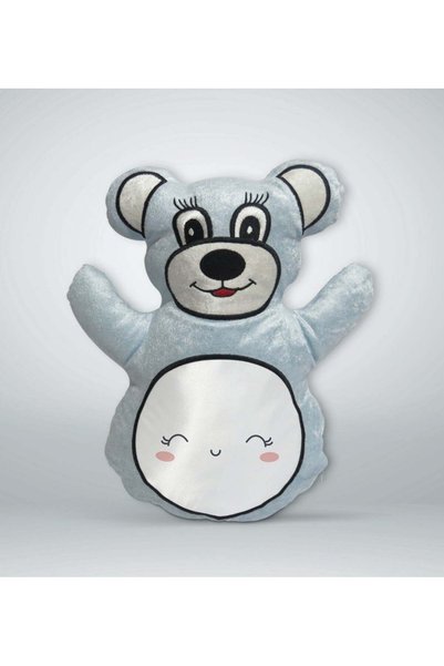 Bk Gift Cute Blue Teddy Bear Print Pillow with a Smiley Face Design - 1