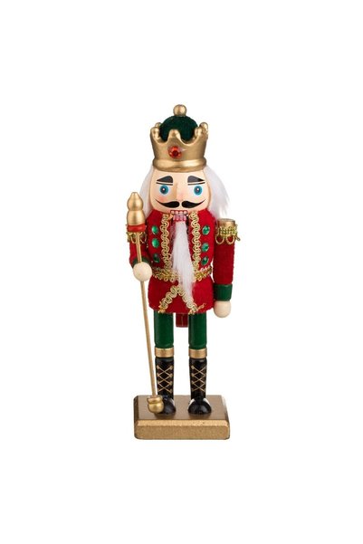 DD SHOP Rege Decorativ de Craciun din Lemn cu Uniforma Catifelata Rosie Verde...