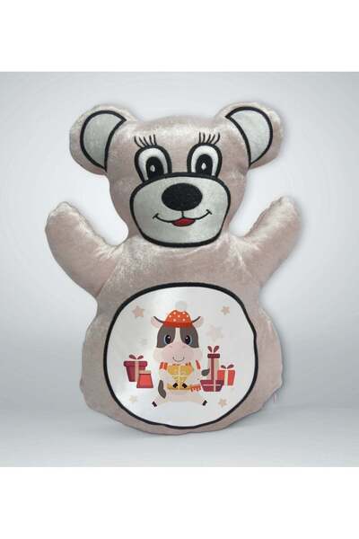 Bk Gift Cream-Colored Teddy Bear Print Pillow with a Cute Cow Design - 1