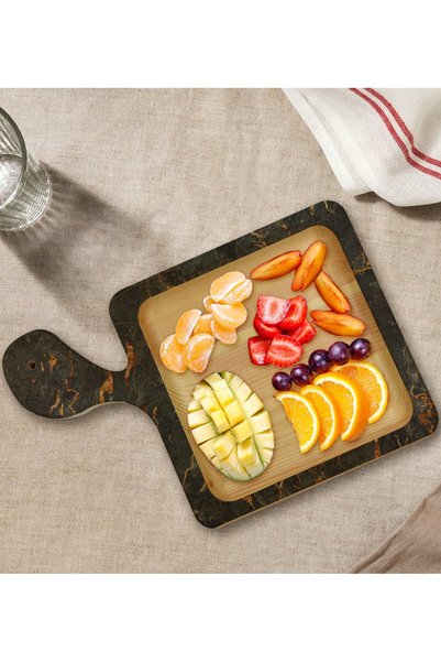 Bk Gift Square-Shaped Natural Wood Serving and Presentation Plate with Marble...