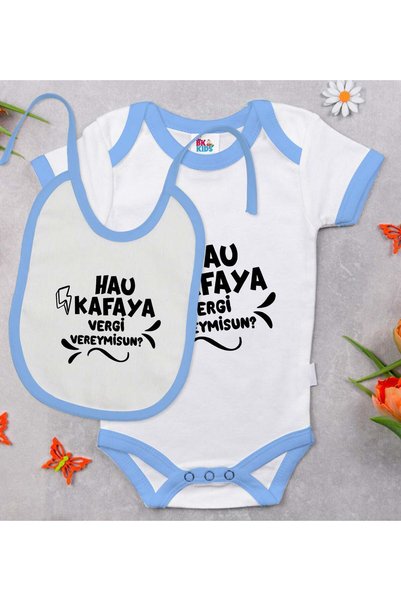 Bk Gift BK Kids "Hau Kafaya" Design Blue Baby Bodysuit and Bib Gift Set-1, 3–...
