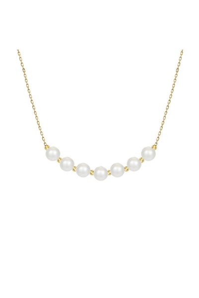 Jewelivery 18Kt Gold Necklace with White Cultured Pearls | 5mm Pearl Size N1YP55