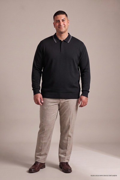 Maccali Hanorac din tricot cu guler polo și fermoar ascuns, negru, pentru băr...