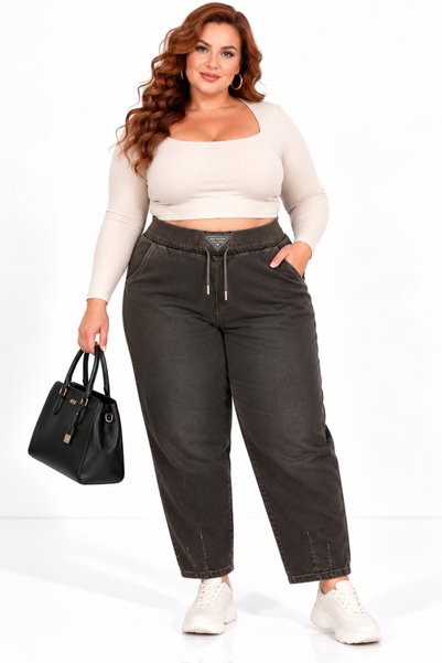 MOTIVATION Plus-Size Women's High-Waisted, Wide-Leg, Elastic-Waist, Lace-Up, ...