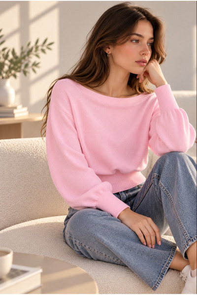 Ugdelia Women's Asymmetrical Corded Fabric Knit Sweater