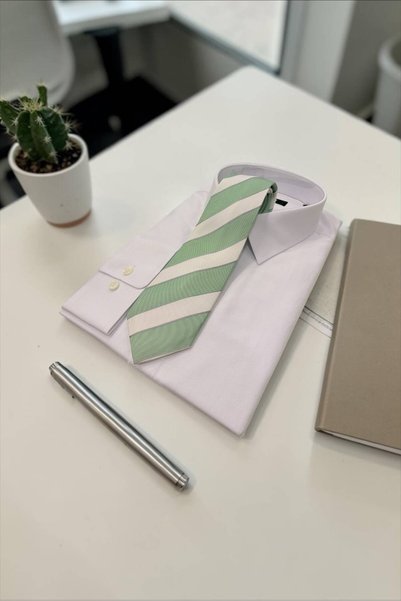 Sarar 8 cm 100% Silk Striped Ecru-Green Tie