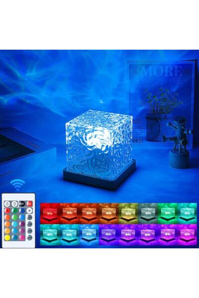 BALQRA Lampa de veghe Cub 3D, 16 culori, efect valuri oceanice, 15cm