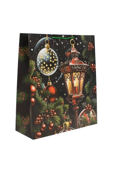 DD SHOP Pungă cadou de Crăciun, neagră, cu model felinar și globuri, 42x16x48cm