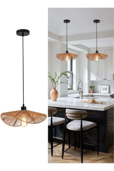 Generic Brand Ganeed Rattan Pendant Light Fixture Modern Hanging Light Bamboo...