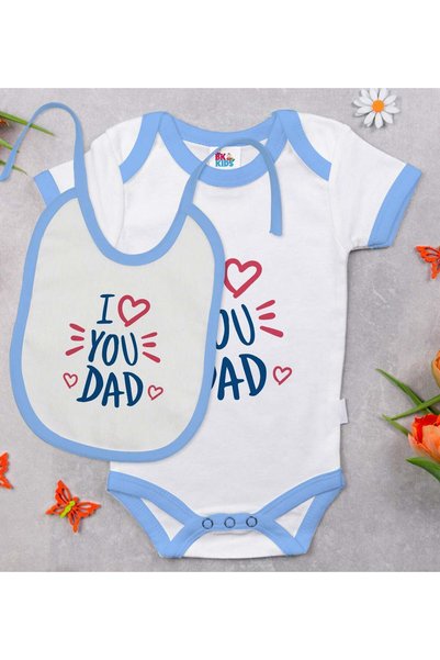 Bk Gift BK Kids "I Love You, Dad" Blue Baby Bodysuit and Bib Gift Set-1
