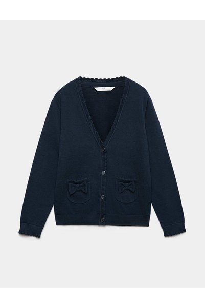 Marks & Spencer Cardigan cu buzunar și fundă din bumbac pur (3-18 ani)