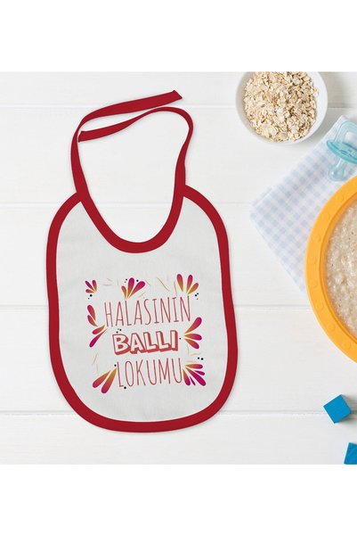Bk Gift BK Kids Red Baby Bib with "Auntie's Honey Lokum" Design - 1