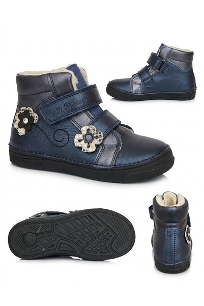 D.D.step Ghete Fete Barefoot D.D. Step din Piele Îmblănite – Albastru Perlato
