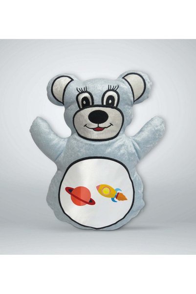 Bk Gift Blue Teddy Bear Pillow with Spacecraft Design - 1