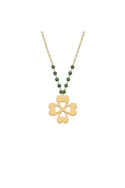Jewelivery 18Kt Gold Green Malachite Clover Necklace N1YK162