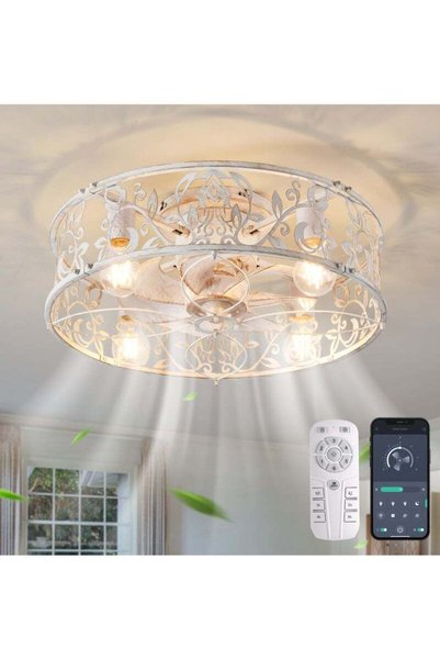 Generic Brand Ganeed Caged Ceiling Fan with Light,51cm Flush Mount Ceiling Fa...