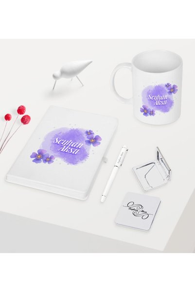 Bk Gift Special for Women's Day White Notebook Pen Mug Mirror Set - 16