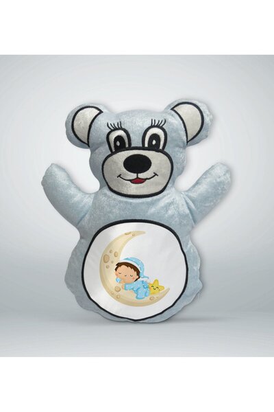 Bk Gift Cute Blue Teddy Bear Print Pillow with Children's Design - 1