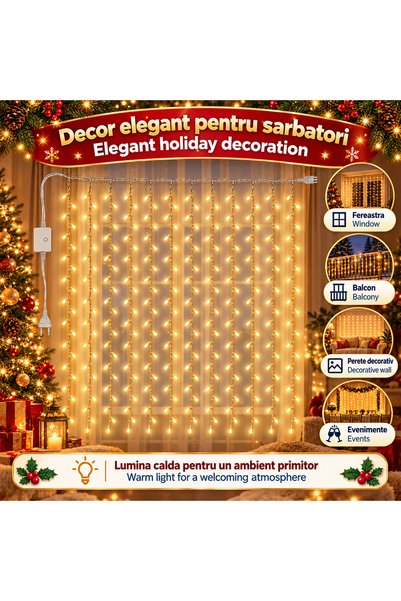 Generic Brand Εγκατάσταση χριστουγεννιάτικης κουρτίνας φωτισμού, 240 LED, 3 x...
