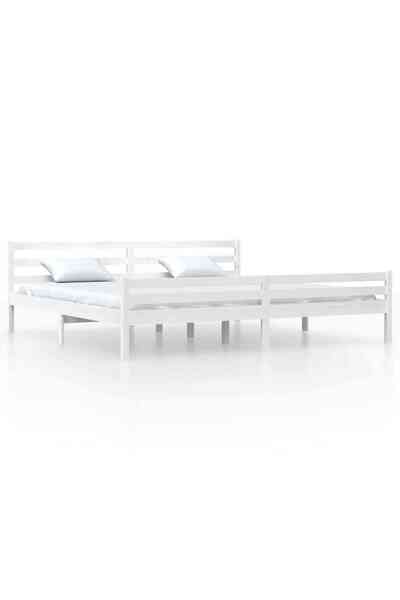 Syfax Cadru de pat, alb, 200x200 cm, lemn masiv de pin